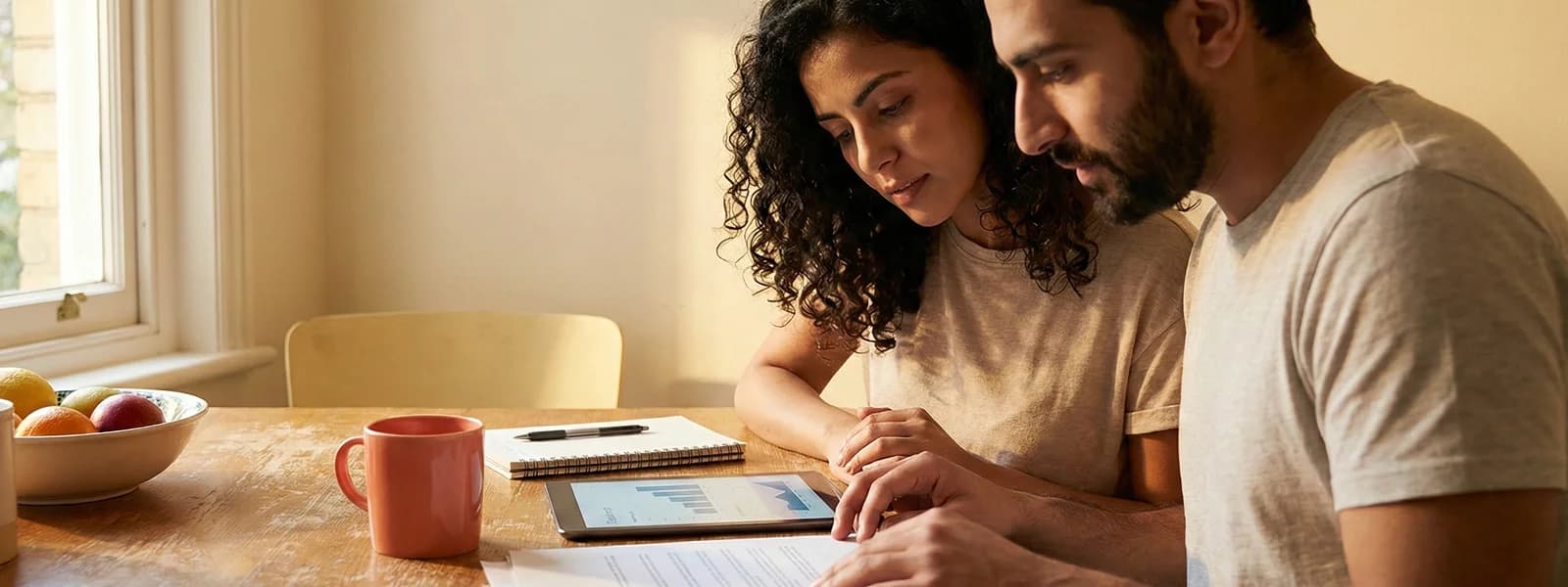Middle Eastern couple reviewing treatment options together at their kitchen table