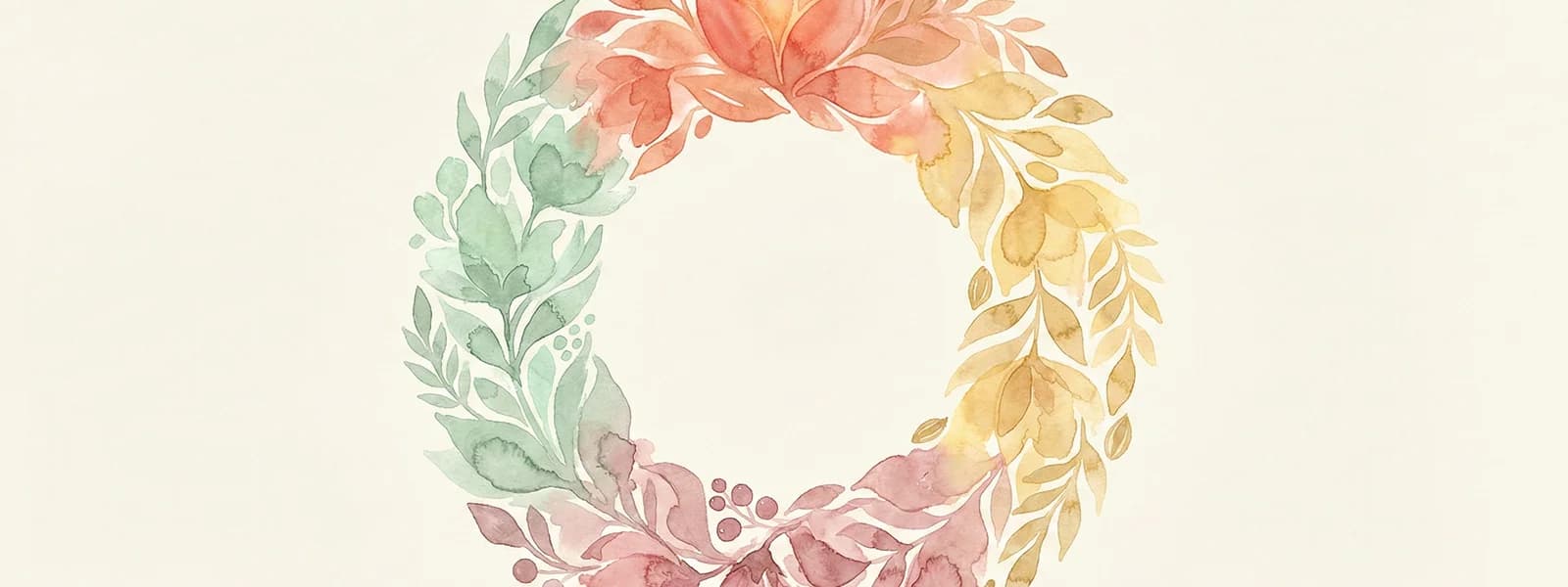 Watercolour illustration of a circular 28-day menstrual cycle depicted as a botanical wreath
